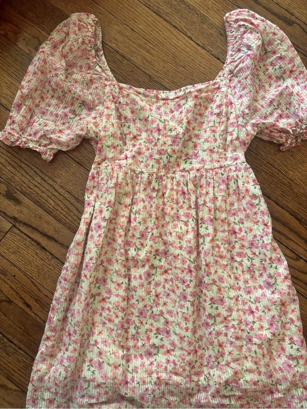 Lush Pink Floral Square-Neck Puff Sleeve Dress